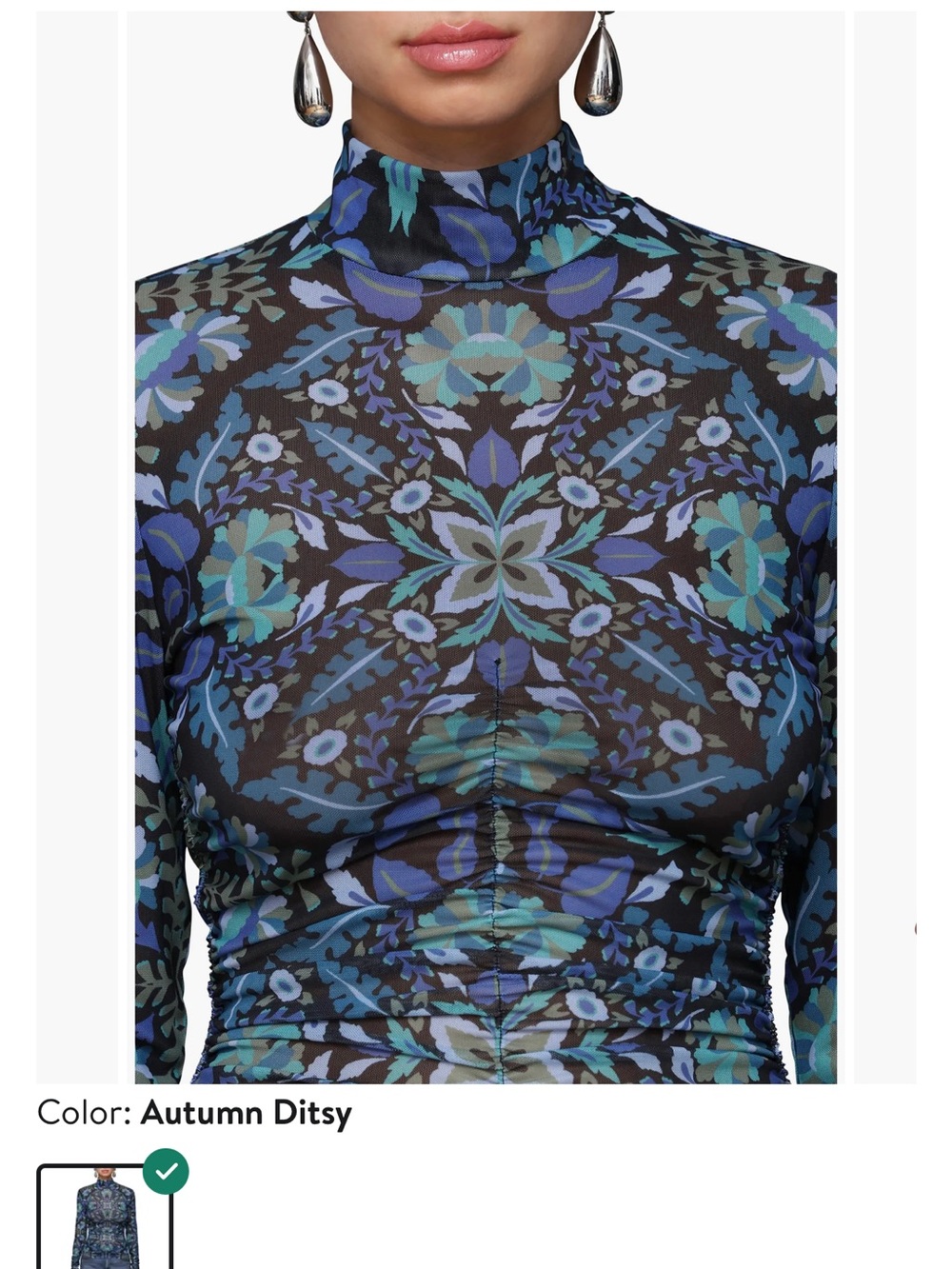 Avec Les Filles Blue and Black Autumn Ditsy Mock Neck Top